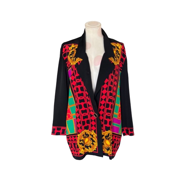 Jackets & Blazers - Vintage Baroque Luxe Statement Blazer - Black Multicolor Print - XL